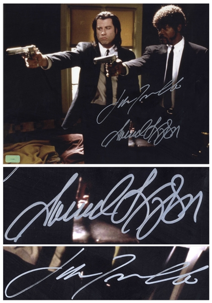 John Travolta and Samuel L. Jackson Signed 14 x 11 Photo From Pulp Fiction